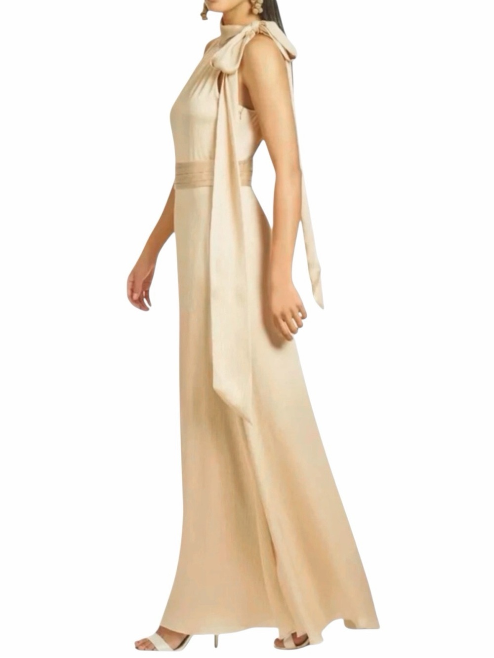 NWT SACHIN + BABI Champagne Cream Sleeveless Tie Neck Dress Gown Size 2